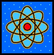 Imagen tipica del tomo (ncleo y electrones girando alrdedor del ncleo) sobre un fondo estrellado.